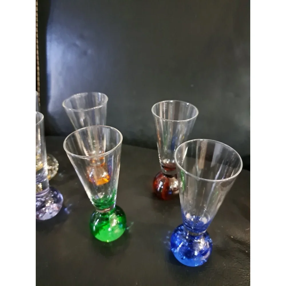 Vintage Mid‎ Century Modern Bubble Base Shot Glasses Set of 6 Multicolor Barware